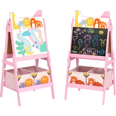 OEM Pizarra Infantil De Doble Cara Con 2 Cajas De Tela Caballete De Pintura Para Niños Con Estampado De Animales Rosa OEM Pizarra Infantil De Doble Cara Con 2 Cajas De Tela Caballete De Pintura Para Niños Con Estampado De Animales Rosa