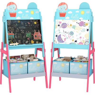 OEM Pizarra Infantil De Doble Cara Con 2 Cajas De Tela Caballete De Pintura Para Niños Con Estampado De Animales Azul OEM Pizarra Infantil De Doble Cara Con 2 Cajas De Tela Caballete De Pintura Para Niños Con Estampado De Animales Azul
