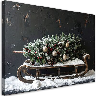 FEEBY Impresión De Imagen, Árbol De Navidad Regalos Trineo, 120x80 FEEBY Impresión De Imagen, Árbol De Navidad Regalos Trineo, 120x80