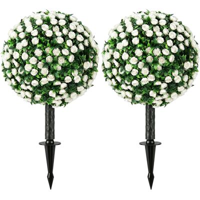 JHY DESIGN Bolas De Rosas Artificiales, Resistentes A Los Rayos Uv Para Uso Exterior, Juego De 2 Rosales, 55 Cm, Blancas JHY DESIGN Bolas De Rosas Artificiales, Resistentes A Los Rayos Uv Para Uso Exterior, Juego De 2 Rosales, 55 Cm, Blancas