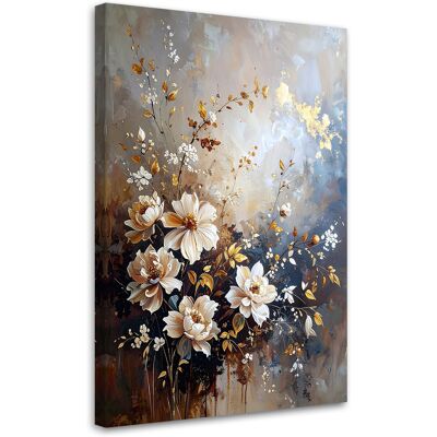 FEEBY Impresión De Imagen Flores Blancas De Plantas Sobre Fondo Beige 60x90 FEEBY Impresión De Imagen Flores Blancas De Plantas Sobre Fondo Beige 60x90