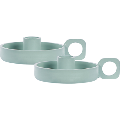 Beliani Juego de 2 Portavelas - Verde menta Retro Hierro Beliani Juego de 2 Portavelas - Verde menta Retro Hierro