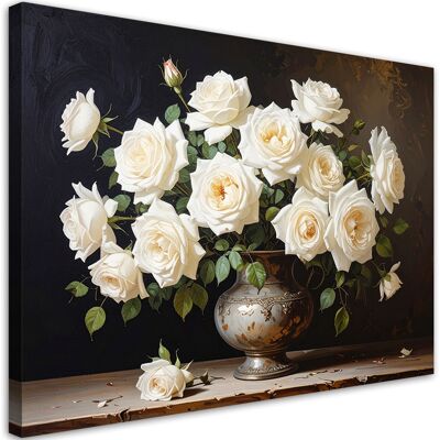 FEEBY Cuadro Sobre Lienzo, Rosas Blancas En Un Jarrón, 120x80 FEEBY Cuadro Sobre Lienzo, Rosas Blancas En Un Jarrón, 120x80