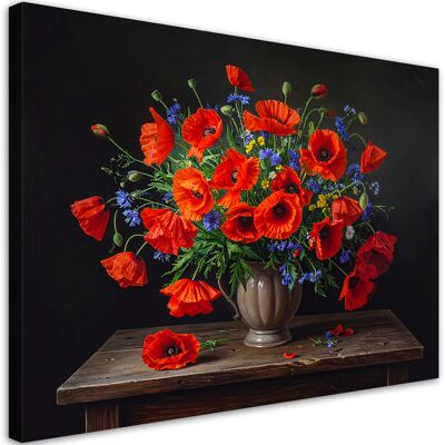 FEEBY Cuadro Sobre Lienzo, Ramo De Amapolas Rojas En Un Jarrón, 120x80 FEEBY Cuadro Sobre Lienzo, Ramo De Amapolas Rojas En Un Jarrón, 120x80
