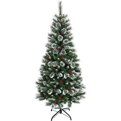 Rbol De Navidad Artificial 180cm Con Soporte De Metal, Agujas De Pvc, Con Decoración De Frutos Rojos Y Nieve - Costway Rbol De Navidad Artificial 180cm Con Soporte De Metal, Agujas De Pvc, Con Decoración De Frutos Rojos Y Nieve - Costway