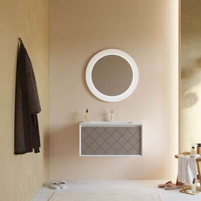 KIAMAMI VALENTINA - Mueble de baño suspendido 80cm gris con espejo redondo KIAMAMI VALENTINA - Mueble de baño suspendido 80cm gris con espejo redondo