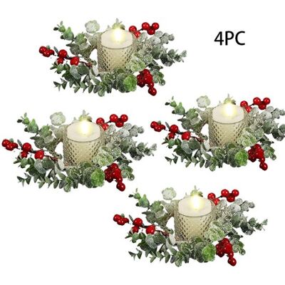 OEM Corona Navideña De 4 Piezas Con Velas, Corona Navideña, Corona Floral, Mini Corona De Velas, Con Bayas Rojas Artificiales, Verde OEM Corona Navideña De 4 Piezas Con Velas, Corona Navideña, Corona Floral, Mini Corona De Velas, Con Bayas Rojas Artificiales, Verde