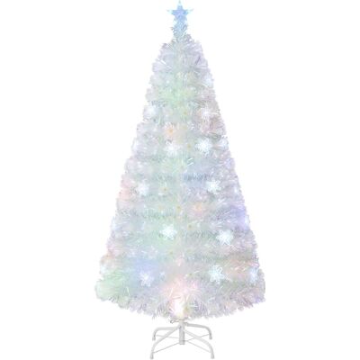 Costway 150cm Árbol De Navidad Artificial Blanco, Hojas Iridiscentes, Árbol De Navidad De Fibra Óptica Preiluminado, 24 Luces Led De Copos De Nieve, Decoración Navideña Para Oficina Y Hogar Costway 150cm Árbol De Navidad Artificial Blanco, Hojas Iridiscentes, Árbol De Navidad De Fibra Óptica Preiluminado, 24 Luces Led De Copos De Nieve, Decoración Navideña Para Oficina Y Hogar