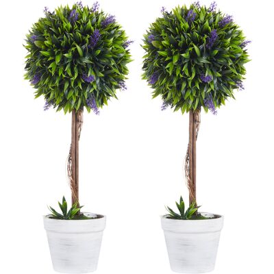JHY DESIGN Conjunto De 2 Plantas Artificiales Esféricas Verdes Con Flores De Lavanda Y Un Jarrón Con Musgo Y Cemento, Ø24x60 Cm JHY DESIGN Conjunto De 2 Plantas Artificiales Esféricas Verdes Con Flores De Lavanda Y Un Jarrón Con Musgo Y Cemento, Ø24x60 Cm