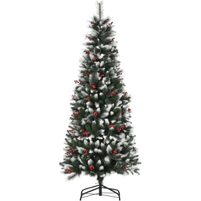 HOMCOM Árbol De Navidad Artificial Con Nieve 180 Cm Ignífugo Con 539 Ramas 51 Bayas Hojas De Pvc Base Plegable Y Soporte Metálico Decoración Navideña HOMCOM Árbol De Navidad Artificial Con Nieve 180 Cm Ignífugo Con 539 Ramas 51 Bayas Hojas De Pvc Base Plegable Y Soporte Metálico Decoración Navideña