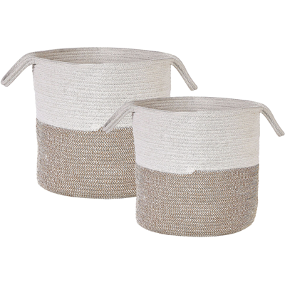 Beliani Juego de 2 cestas de almacenamiento algodón beige y blanco - Cestos de ropa Beliani Juego de 2 cestas de almacenamiento algodón beige y blanco - Cestos de ropa