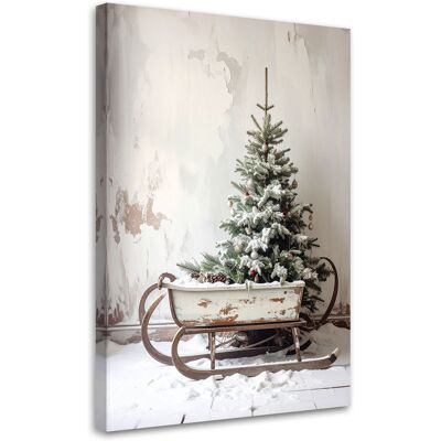 FEEBY Impresión De Imagen, Árbol De Navidad Trineo Nieve, 80x120 FEEBY Impresión De Imagen, Árbol De Navidad Trineo Nieve, 80x120