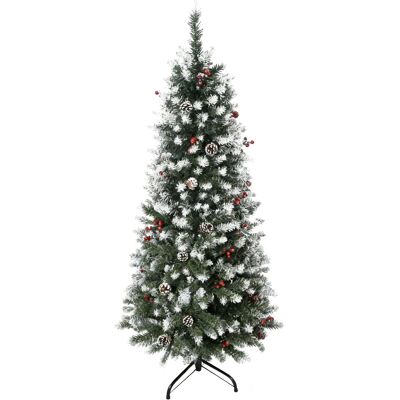 JHY DESIGN Árbol De Navidad Artificial De 150 Cm Cubierto De Nieve Con Bayas Rojas Y Piñas Blancas, Base Plegable Extraíble, 408 Ramas. JHY DESIGN Árbol De Navidad Artificial De 150 Cm Cubierto De Nieve Con Bayas Rojas Y Piñas Blancas, Base Plegable Extraíble, 408 Ramas.