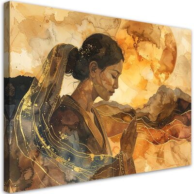 FEEBY Cuadro Sobre Lienzo, Silueta Abstracta Mística Dorada De Una Mujer En Estilo Boho En Acuarela, 120x80 FEEBY Cuadro Sobre Lienzo, Silueta Abstracta Mística Dorada De Una Mujer En Estilo Boho En Acuarela, 120x80