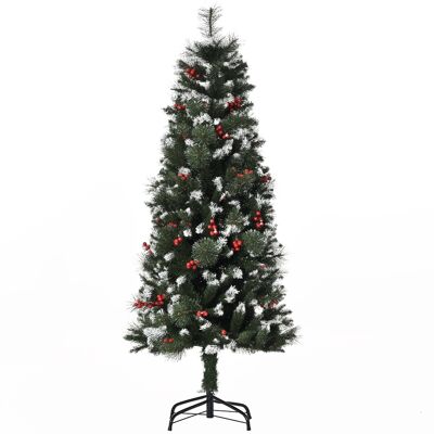 JHY DESIGN Árbol De Navidad Artificial De 150 Cm Cubierto De Nieve, Con 360 Ramas Y 38 Bayas, Decoración Navideña Verde Para Interiores. JHY DESIGN Árbol De Navidad Artificial De 150 Cm Cubierto De Nieve, Con 360 Ramas Y 38 Bayas, Decoración Navideña Verde Para Interiores.