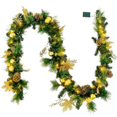 Costway Guirnalda De Navidad Con Luces Led Blancas Cálidas, 270cm Con 30 Ramas Artificiales, Bayas Doradas, Bolas, Flores Y Piñas Doradas, Decoración Navideña Para Puerta, Chimeneas, Escaleras Costway Guirnalda De Navidad Con Luces Led Blancas Cálidas, 270cm Con 30 Ramas Artificiales, Bayas Doradas, Bolas, Flores Y Piñas Doradas, Decoración Navideña Para Puerta, Chimeneas, Escaleras