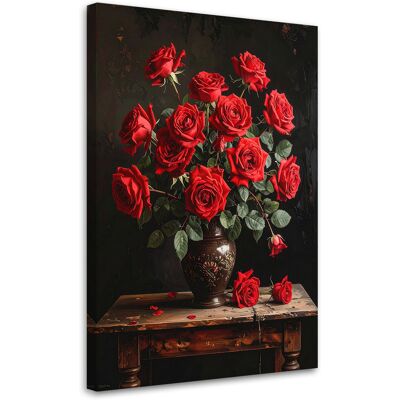 FEEBY Cuadro En Lienzo, Rosas Rojas En Un Jarrón, 80x120 FEEBY Cuadro En Lienzo, Rosas Rojas En Un Jarrón, 80x120