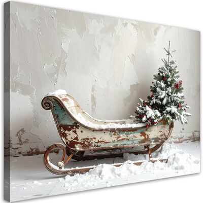 FEEBY Impresión De Imagen, Árbol De Navidad Trineo Nieve, 120x80 FEEBY Impresión De Imagen, Árbol De Navidad Trineo Nieve, 120x80