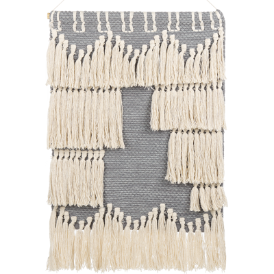 Beliani Colgante de Pared en Algodón Gris y Beige Tejido a Mano con Borlas - Decoración Boho Beliani Colgante de Pared en Algodón Gris y Beige Tejido a Mano con Borlas - Decoración Boho