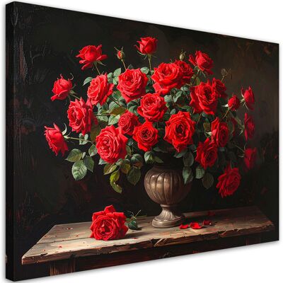 FEEBY Cuadro En Lienzo, Rosas Rojas En Un Jarrón, 120x80 FEEBY Cuadro En Lienzo, Rosas Rojas En Un Jarrón, 120x80