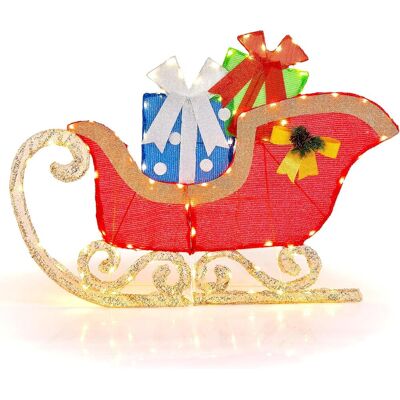 Costway - Trineo De Papá Noel, Trineo De Navidad Iluminado Con 94 Luces Led Cálidas Preiluminadas Y Estacas, Decoración Navideña 123 X 26 X 85 Cm Costway - Trineo De Papá Noel, Trineo De Navidad Iluminado Con 94 Luces Led Cálidas Preiluminadas Y Estacas, Decoración Navideña 123 X 26 X 85 Cm