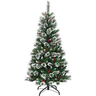 Rbol De Navidad Artificial 150cm Con Soporte De Metal,agujas De Pvc,con Decorativa De Frutos Rojos Y Nieve - Costway Rbol De Navidad Artificial 150cm Con Soporte De Metal,agujas De Pvc,con Decorativa De Frutos Rojos Y Nieve - Costway