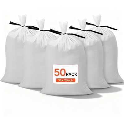 Vevor Sacos De Arena Vacíos, Con Cintas, Carga De 22,6 Kg, De Polipropileno Tejido, Resistentes Al Desgarro Y A Los Rayos Uv Para Barreras De Protección Contra Inundaciones, 400 X 660 Mm, 50 Uds Vevor Sacos De Arena Vacíos, Con Cintas, Carga De 22,6 Kg, De Polipropileno Tejido, Resistentes Al Desgarro Y A Los Rayos Uv Para Barreras De Protección Contra Inundaciones, 400 X 660 Mm, 50 Uds