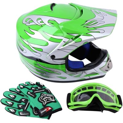 OEM Casco De Motocicleta, Certificado Por El Dot, Incluye Gafas Y Guantes, Color Verde, Talla M. OEM Casco De Motocicleta, Certificado Por El Dot, Incluye Gafas Y Guantes, Color Verde, Talla M.