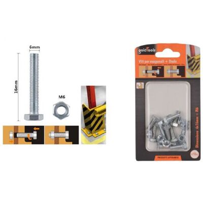 TRADE SHOP TRAESIO Trade Shop - Set 10 Pz Vite Viti Per Esterno A Testa Esagonali 6x16mm Con Dadi Dado M6 90914 - TRADE SHOP TRAESIO Trade Shop - Set 10 Pz Vite Viti Per Esterno A Testa Esagonali 6x16mm Con Dadi Dado M6 90914 -
