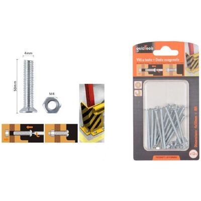 TRADE SHOP TRAESIO Trade Shop - Set 12 Pezzi Viti Vite A Testa A Croce Piatta 4x50mm Con Dado Esagonale M4 90938 - TRADE SHOP TRAESIO Trade Shop - Set 12 Pezzi Viti Vite A Testa A Croce Piatta 4x50mm Con Dado Esagonale M4 90938 -