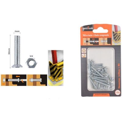 TRADE SHOP TRAESIO Trade Shop - Set 18 Pezzi Viti Vite A Testa A Croce Piatta 4x30mm Con Dado Esagonale M4 90936 - TRADE SHOP TRAESIO Trade Shop - Set 18 Pezzi Viti Vite A Testa A Croce Piatta 4x30mm Con Dado Esagonale M4 90936 -