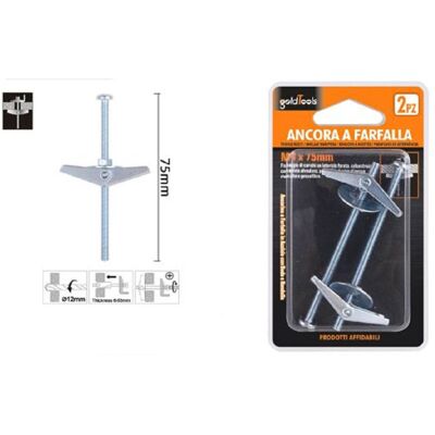 TRADE SHOP TRAESIO Trade Shop - Set 2 Pz Ancora A Farfalla In Acciaio Con Dado E Rondella Tassello M4x75mm 57225 - TRADE SHOP TRAESIO Trade Shop - Set 2 Pz Ancora A Farfalla In Acciaio Con Dado E Rondella Tassello M4x75mm 57225 -