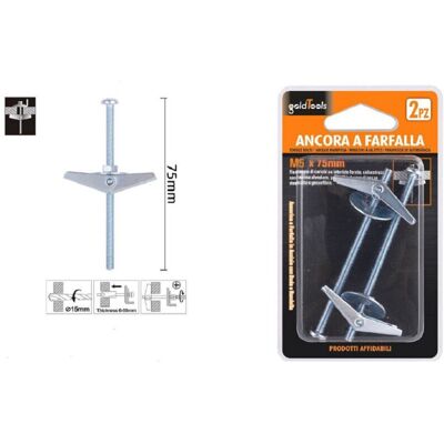 TRADE SHOP TRAESIO Trade Shop - Set 2pz Ancora A Farfalla In Acciaio Con Dado E Rondella Tassello M5x75 Mm 57226 - TRADE SHOP TRAESIO Trade Shop - Set 2pz Ancora A Farfalla In Acciaio Con Dado E Rondella Tassello M5x75 Mm 57226 -