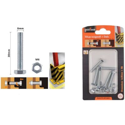 TRADE SHOP TRAESIO Trade Shop - Set 7pz Vite Viti Per Esterno A Testa Esagonali 6 X 30 Mm Con Dadi Dado M6 90916 - TRADE SHOP TRAESIO Trade Shop - Set 7pz Vite Viti Per Esterno A Testa Esagonali 6 X 30 Mm Con Dadi Dado M6 90916 -