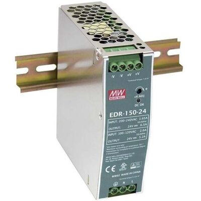 Mean Well - Fuente De Alimentación 24v Dc 150w 6.5a Para Carril Din Edr-150-24 150 W Mean Well - Fuente De Alimentación 24v Dc 150w 6.5a Para Carril Din Edr-150-24 150 W