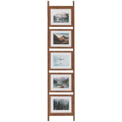 Portafotos En Forma De Escalera Para 5 Fotos, Modelo Scott, Madera Natural Oscura - Atmosphera Créateur D'Intérieur Portafotos En Forma De Escalera Para 5 Fotos, Modelo Scott, Madera Natural Oscura - Atmosphera Créateur D'Intérieur