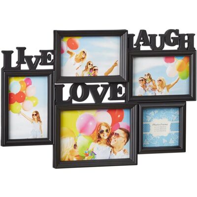 Relaxdays - 4 X Marcos De Fotos Múltiples Colgante Live Love Laugh, Plástico, 31 X 45.5 X 2 Cm, Negro Relaxdays - 4 X Marcos De Fotos Múltiples Colgante Live Love Laugh, Plástico, 31 X 45.5 X 2 Cm, Negro