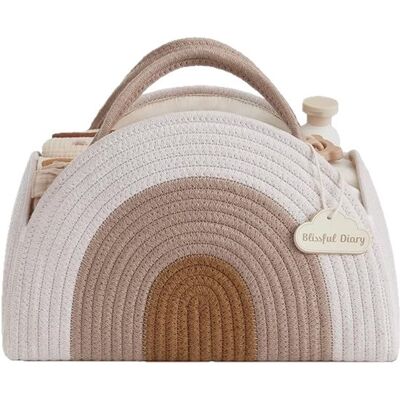 OEM Cesta Pañales Bebé Forma Arco, Cuerda Algodón Trenzada Arcoíris, 32×22×20cm, Bolsa Portátil Asa Etiqueta Decorativa Habitación Bebé OEM Cesta Pañales Bebé Forma Arco, Cuerda Algodón Trenzada Arcoíris, 32×22×20cm, Bolsa Portátil Asa Etiqueta Decorativa Habitación Bebé