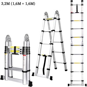Escalera Telescópica de Aluminio AXHUP - 3.2M, 150kg Max - Segura y Ligera Escalera Telescópica de Aluminio AXHUP - 3.2M, 150kg Max - Segura y Ligera