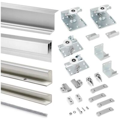 Emuca Sistema Corredero Para Armario 2 Puertas Colgadas, Espesor 16 Mm, Antidescarrilamiento, Perfiles Aluminio, Gris Metalizado Emuca Sistema Corredero Para Armario 2 Puertas Colgadas, Espesor 16 Mm, Antidescarrilamiento, Perfiles Aluminio, Gris Metalizado