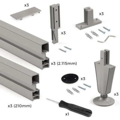 Emuca - Lote De 3 Estructuras Zero Con Herrajes Y Perfiles Para Montaje Al Suelo Y A Pared Con Nivelador Circular, Aluminio Y Zamak, Gris Piedra Emuca - Lote De 3 Estructuras Zero Con Herrajes Y Perfiles Para Montaje Al Suelo Y A Pared Con Nivelador Circular, Aluminio Y Zamak, Gris Piedra
