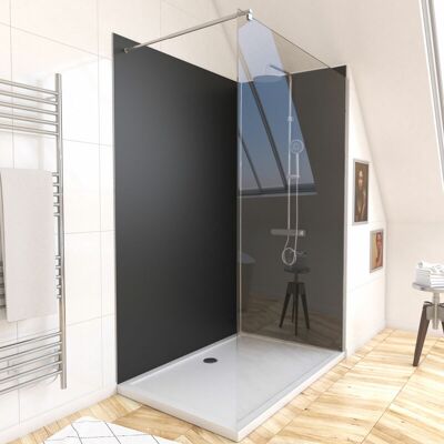 AURLANE Pack 2 Paneles Murales Negros 90+120x210cm Con Perfiles Cromados AURLANE Pack 2 Paneles Murales Negros 90+120x210cm Con Perfiles Cromados
