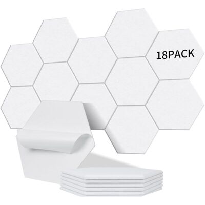 Tonchean - Paquete De 18 Paneles Acústicos Hexagonales Autoadhesivos De Alta Densidad (230 Kg/m³), Aislamiento Acústico Eficaz Nrc 0.95, Perfectos Para Paredes Y Puertas, Salas De Juegos, Porcelana Blanca. Tonchean - Paquete De 18 Paneles Acústicos Hexagonales Autoadhesivos De Alta Densidad (230 Kg/m³), Aislamiento Acústico Eficaz Nrc 0.95, Perfectos Para Paredes Y Puertas, Salas De Juegos, Porcelana Blanca.