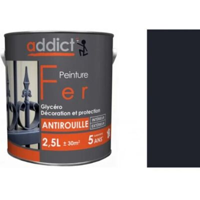 Addict Peinture ADD112727 - 2,5 L - Gris antracita brillante pintura de hierro - Pintura interior/exterior Addict Peinture ADD112727 - 2,5 L - Gris antracita brillante pintura de hierro - Pintura interior/exterior
