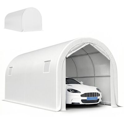Outsunny Carpa Garaje Portátil 3x6 M, Impermeable Con Puerta Enrollable Con Cremalleras Y 4 Ventanas, Marco Metal Galvanizado, Upf 30+, Blanco Outsunny Carpa Garaje Portátil 3x6 M, Impermeable Con Puerta Enrollable Con Cremalleras Y 4 Ventanas, Marco Metal Galvanizado, Upf 30+, Blanco