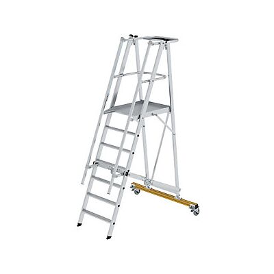 Escalera plataforma móvil de aluminio MUNK - Barandilla de 3 lados, 7 peldaños Escalera plataforma móvil de aluminio MUNK - Barandilla de 3 lados, 7 peldaños