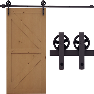 JHY DESIGN Kit De Herrajes Para Puerta Corredera De Madera De 183 Cm (6 Pies) Con Guía De Suelo, Riel De Acero Al Carbono, Marrón Oscuro. JHY DESIGN Kit De Herrajes Para Puerta Corredera De Madera De 183 Cm (6 Pies) Con Guía De Suelo, Riel De Acero Al Carbono, Marrón Oscuro.