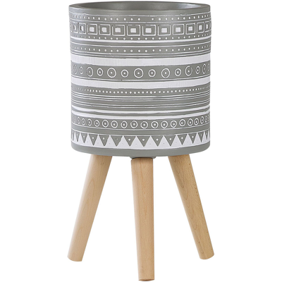 BELIANI Soporte Para Maceta Gris Claro 30 X 30 X 31 Cm Blanco Pintado A Mano Patrón 3 Patas Haya Redonda Boho Interior Exterior Nausa BELIANI Soporte Para Maceta Gris Claro 30 X 30 X 31 Cm Blanco Pintado A Mano Patrón 3 Patas Haya Redonda Boho Interior Exterior Nausa
