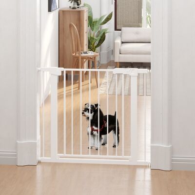 KELLANY Reja De Puerta, Montaje Sin Taladrar, Ancho Ajustable De 75-96 Cm, Apertura Con Una Mano, Metal, Blanco, Reja De Protección Para Bebés Con Cierre Automático KELLANY Reja De Puerta, Montaje Sin Taladrar, Ancho Ajustable De 75-96 Cm, Apertura Con Una Mano, Metal, Blanco, Reja De Protección Para Bebés Con Cierre Automático