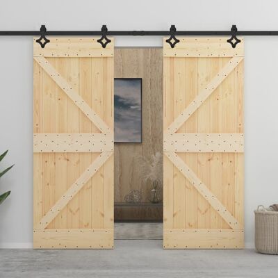 vidaXL Puerta corredera de madera de pino maciza - Acabado natural vidaXL Puerta corredera de madera de pino maciza - Acabado natural
